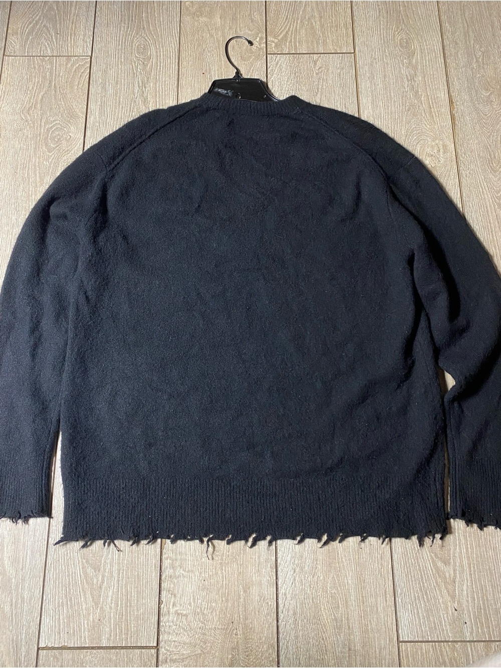 All Saints Mens SCRIPTURE Wool Jumper SMALL Logo Black Oversized Crew Gothic - Picture 2 of 5